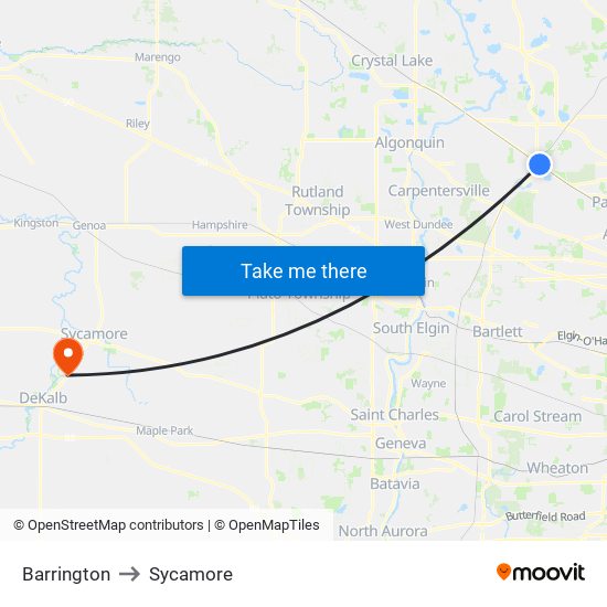 Barrington to Sycamore map