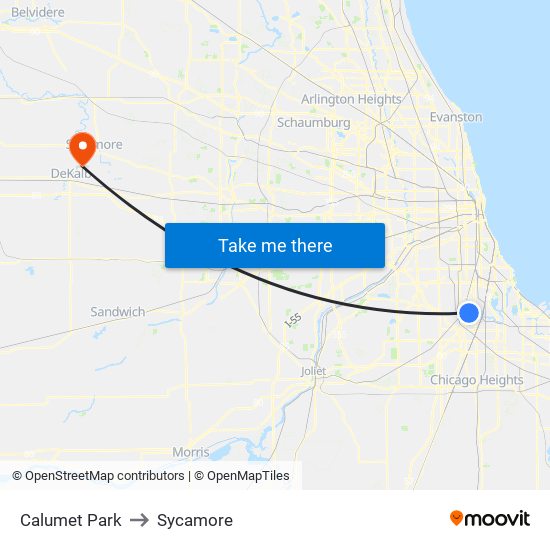 Calumet Park to Sycamore map