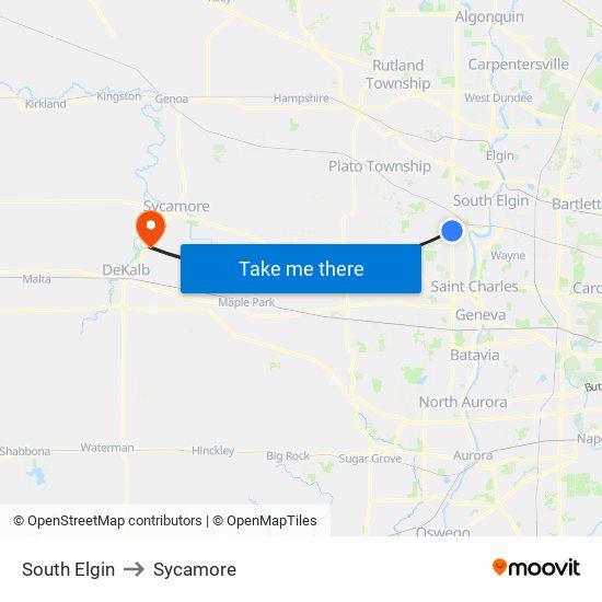 South Elgin to Sycamore map
