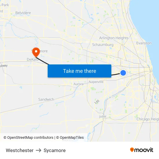Westchester to Sycamore map