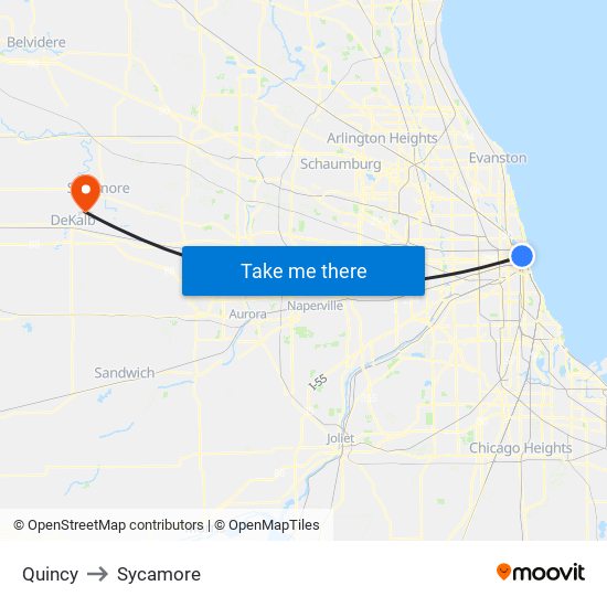 Quincy to Sycamore map