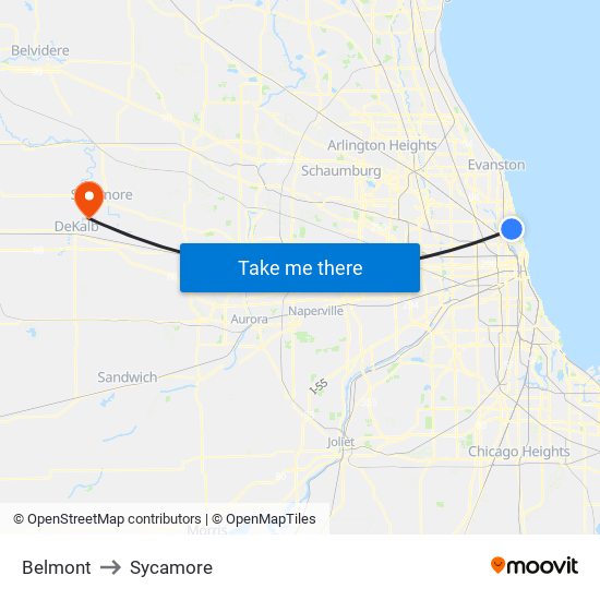 Belmont to Sycamore map