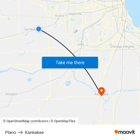 Plano to Kankakee map