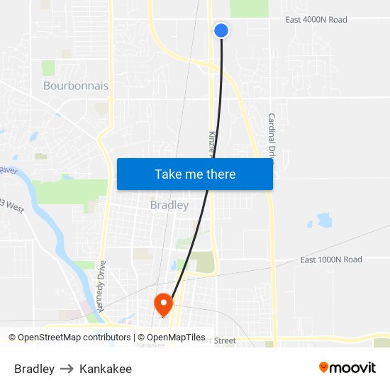 Bradley to Kankakee map