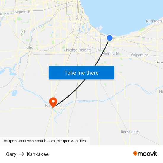 Gary to Kankakee map