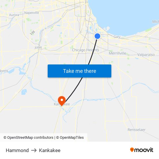 Hammond to Kankakee map