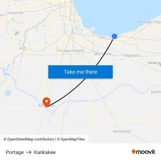 Portage to Kankakee map