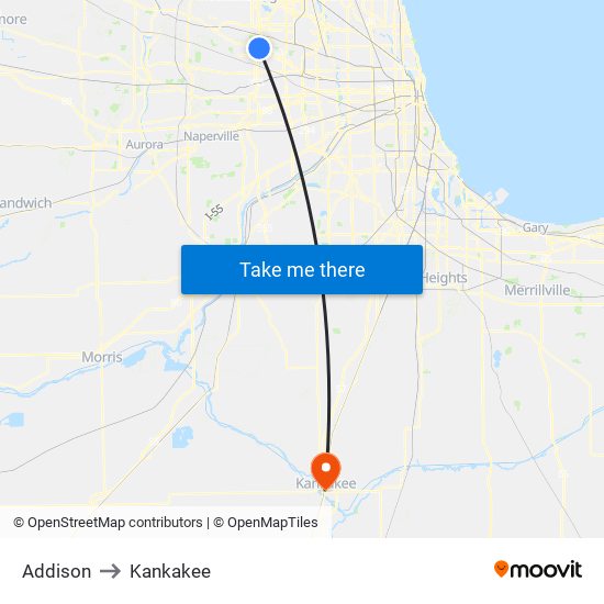 Addison to Kankakee map