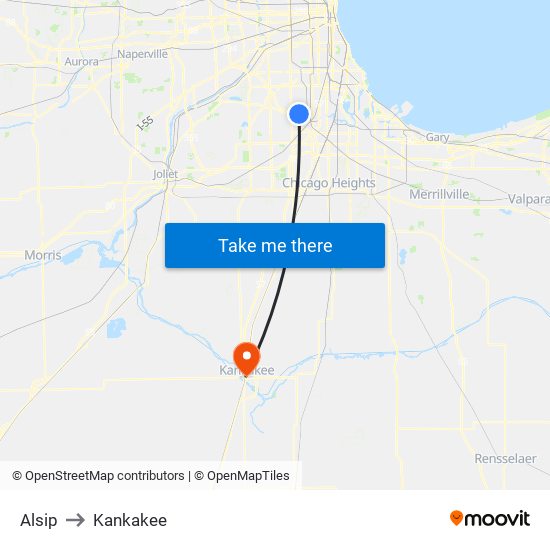 Alsip to Kankakee map