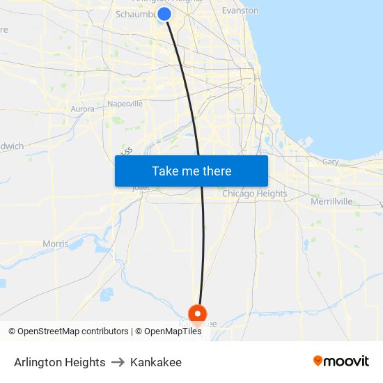 Arlington Heights to Kankakee map