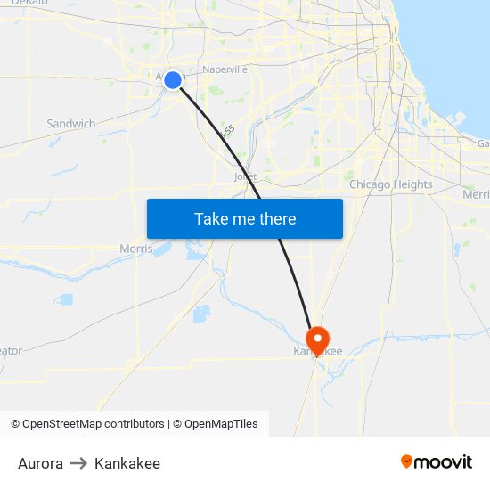 Aurora to Kankakee map
