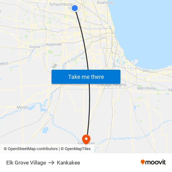 Elk Grove Village to Kankakee map