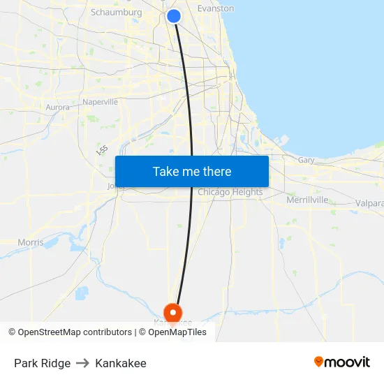 Park Ridge to Kankakee map
