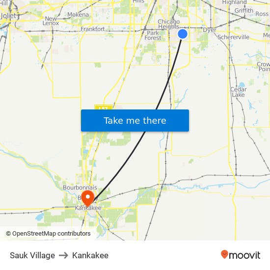 Sauk Village to Kankakee map