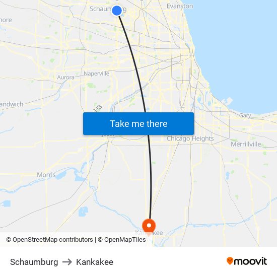 Schaumburg to Kankakee map