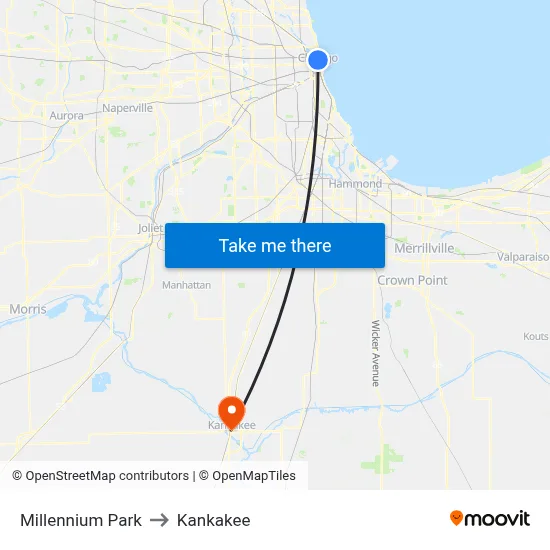 Millennium Park to Kankakee map