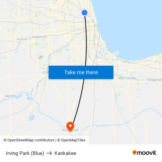 Irving Park (Blue) to Kankakee map