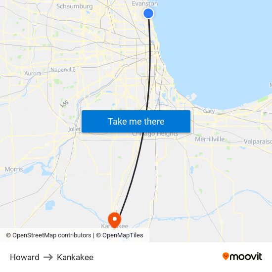 Howard to Kankakee map