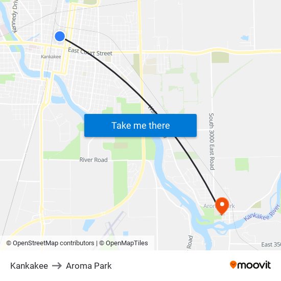 Kankakee to Aroma Park map