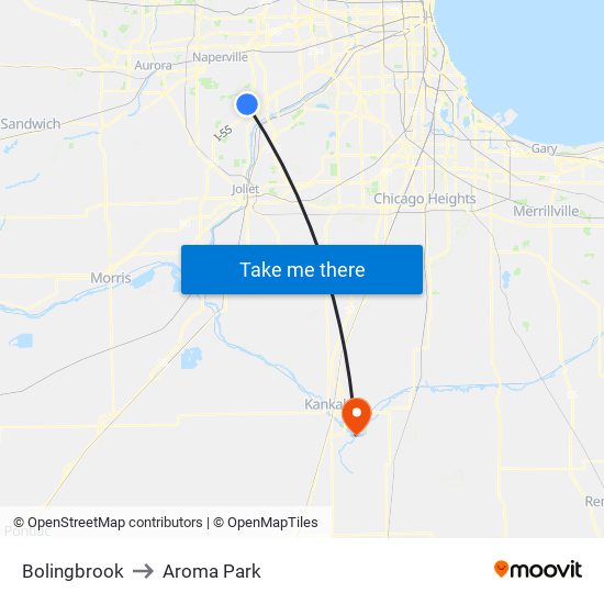 Bolingbrook to Aroma Park map