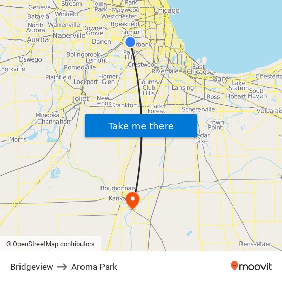 Bridgeview to Aroma Park map