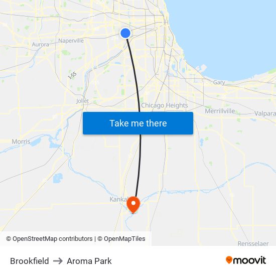 Brookfield to Aroma Park map