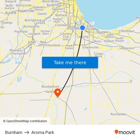 Burnham to Aroma Park map