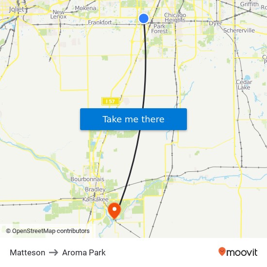 Matteson to Aroma Park map