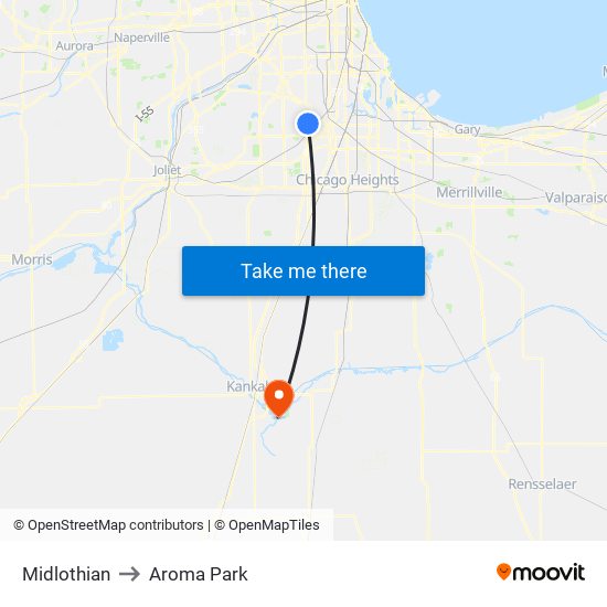 Midlothian to Aroma Park map