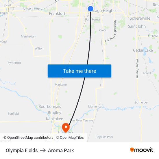 Olympia Fields to Olympia Fields map