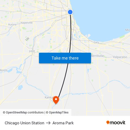 Chicago Union Station to Aroma Park map