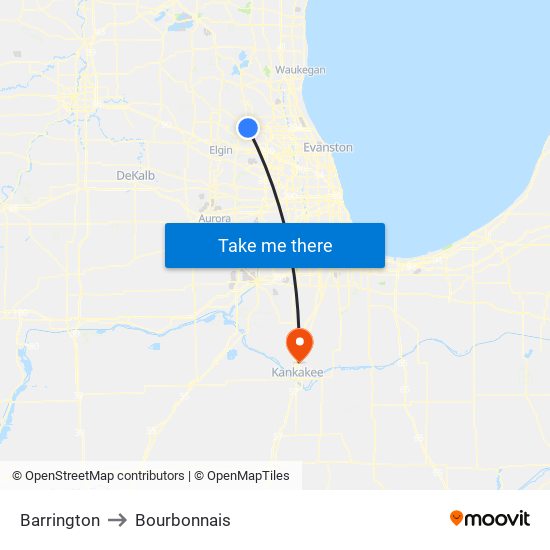 Barrington to Bourbonnais map