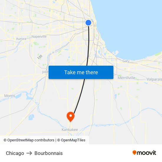 Chicago to Bourbonnais map