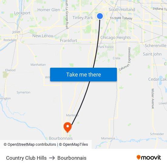 Country Club Hills to Bourbonnais map