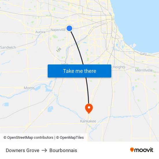 Downers Grove to Bourbonnais map