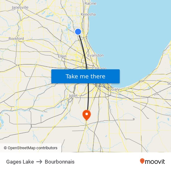 Gages Lake to Bourbonnais map