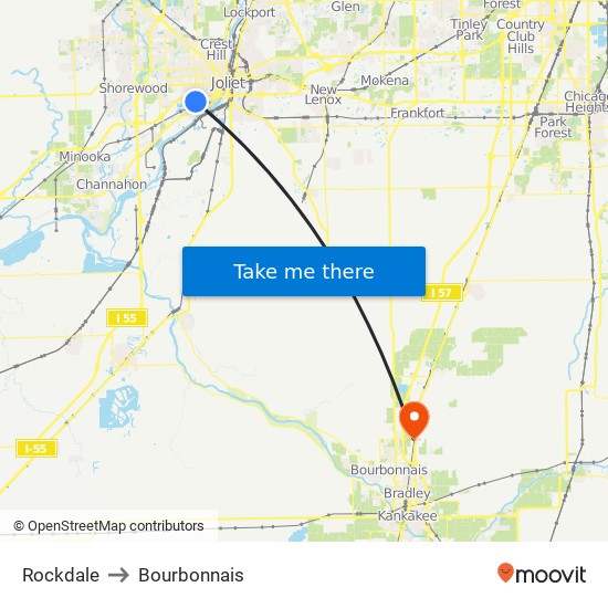 Rockdale to Bourbonnais map