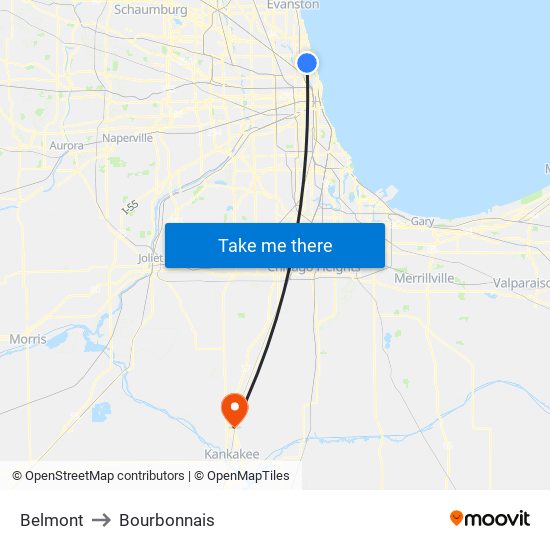 Belmont to Bourbonnais map