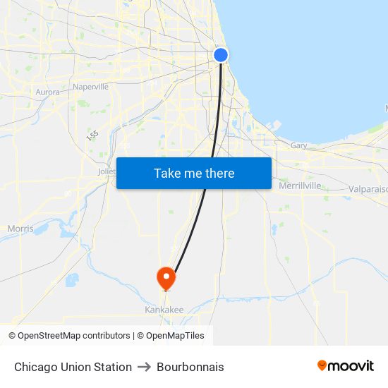 Chicago Union Station to Bourbonnais map