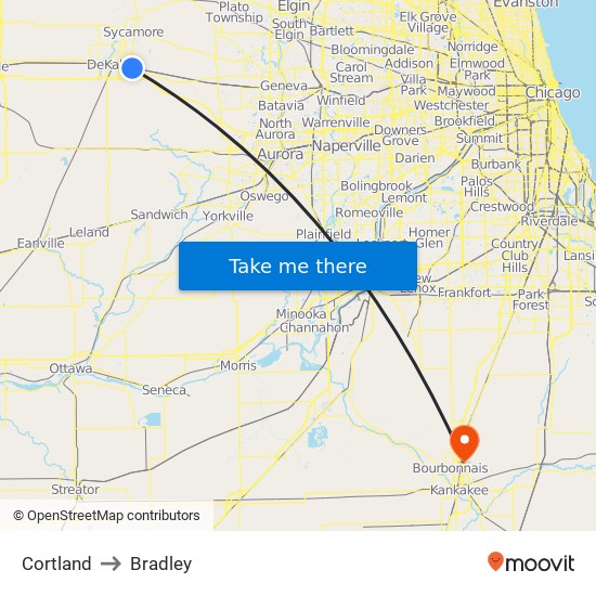 Cortland to Bradley map