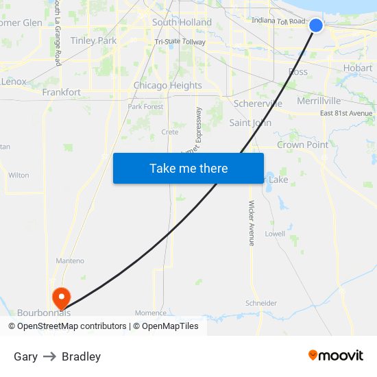 Gary to Bradley map
