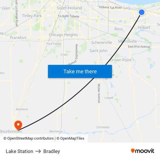 Lake Station to Bradley map