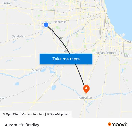 Aurora to Bradley map