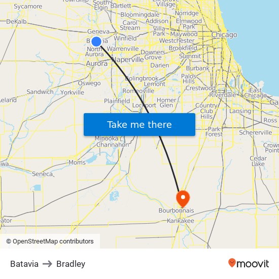 Batavia to Bradley map