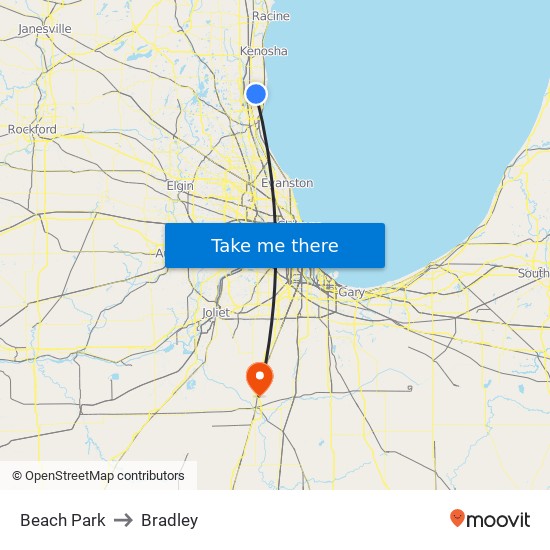 Beach Park to Bradley map
