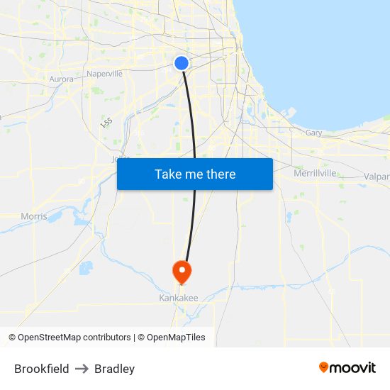 Brookfield to Brookfield map