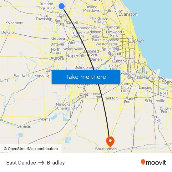 East Dundee to Bradley map