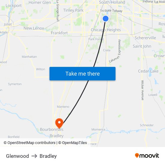 Glenwood to Bradley map