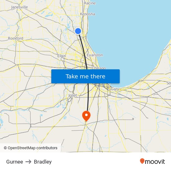 Gurnee to Bradley map