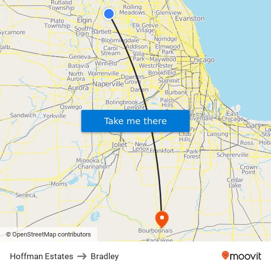 Hoffman Estates to Bradley map